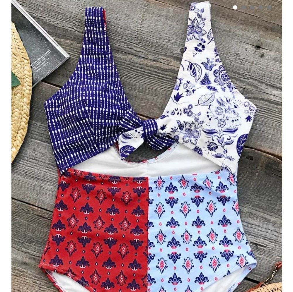 Fun one piece cut out multi pattern swimsuit